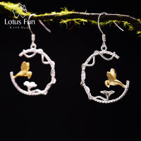 Lotus Fun Real 925 Sterling Silver Natural Creative Handmade Fine Jewelry Perfect Lovely Bird Drop Earrings for Women Brincos