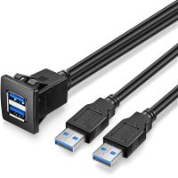 DDRR รถบรรทุกพอร์ตแบบคู่สี่เหลี่ยม USB สายพ่วง3.0แผงหน้าปัดรถยนต์แผงฟลัชเมาท์