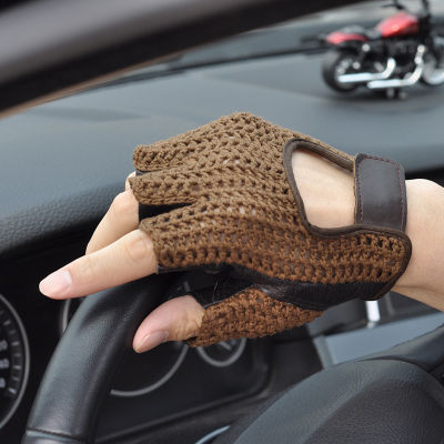 Mesh Half Finger Gloves Leather Fingerless Gloves Motorcycle Riding Handguard Accessories Non-slip Breathable Driving Gloves