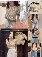 ?Kim-shop*?พร้อมส่ง*เสื้อยืดไหมพรม เสื้อครอปแขนสั้น สินค้าตามแบบตามรูปจ้ะ ถักลายสวยมาก