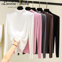 LAREINE เสื้อเบลาส์แขนยาวสำหรับผู้หญิง,M-5XL กึ่งคอสูงเสื้อผ้าสำหรับฤดูใบไม้ร่วงฤดูใบไม้ผลิและฤดูใบไม้ร่วงแฟชั่นเข้ารูป