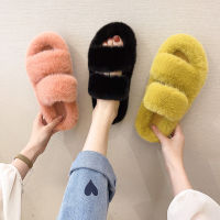 Double Wool Slippers Womens Winter New Outer Wear Flat-bottomed Flip-flops Warm Cotton Slippers Women Warm Home Shoes