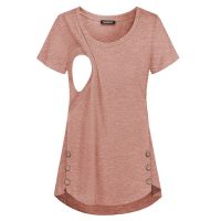 【DT】hot！ T Shirt Maternity Short Sleeve Side Crew Neck Tees Color Nursing Breastfeeding New