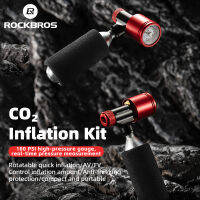 ROCKBROS หัวฉีด CO2อย่างรวดเร็ว,หัวฉีด Presta อะแดปเตอร์บารอมิเตอร์ปั๊มจักรยานอลูมิเนียมซ่อมยางภายในตลับ CO2อุปกรณ์จักรยาน