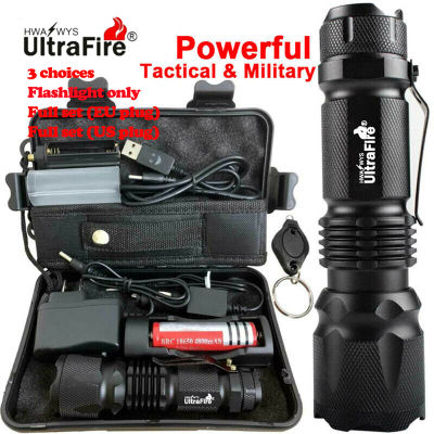 UltraFire LED ไฟฉาย Flashlight แรงสูงไฟฉายชาร์จได้ ที่มีประสิทธิภาพ90000LM X 800ยุทธวิธีทหารT6ไฟฉายLEDไฟฉายทำงาน