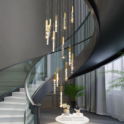 Modern led chandelier golden light luxury crystal lamp staircase pendant indoor lighting Stairs Chandelier