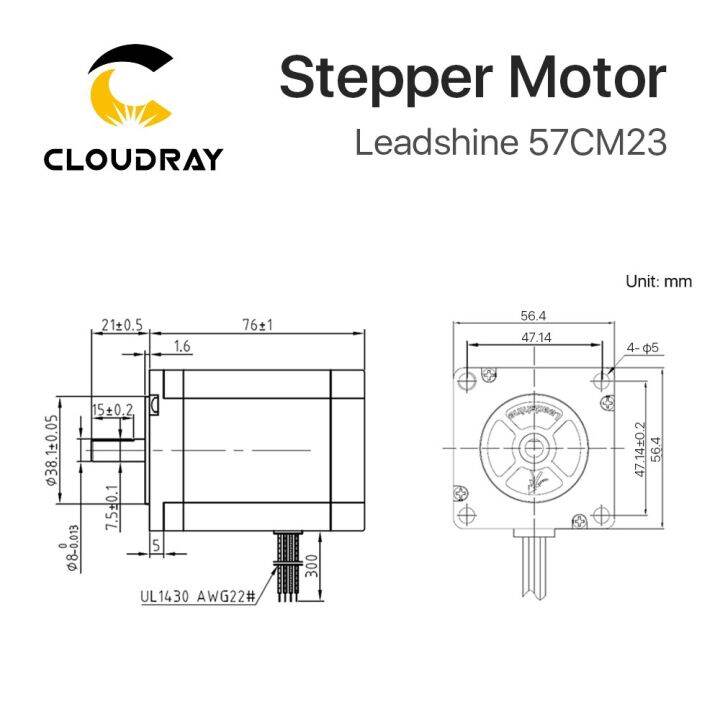 cloudray-leadshine-2-phase-stepper-motor-57cm23-for-nema23-5-0a-2-3nm-length-76mm-shaft-8mm-for-co2-laser-engraving-machine