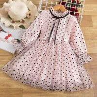 Polka Dot Long Sleeve Elegant Princess Dresses for Girls Autumn Winter Kids Birthday Party Vestido Children Casual Clothing 3 8T