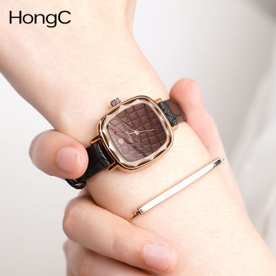 นาฬิกาหน้าปัดทรงสี่เหลี่ยมของผู้หญิงย้อนยุคนาฬิกาข้อมือสุดหรูที่เรียบง่ายฉบับภาษาเกาหลีอินเทรนด์