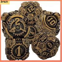 BRAIN 7PCS โลหะสำหรับตกแต่ง ชุดลูกเต๋าโลหะ มีสี Polyhedral ชุดลูกเต๋า DND ของขวัญสำหรับเด็ก ลูกเต๋าที่ผ่านไปมา ปาร์ตี้งานปาร์ตี้