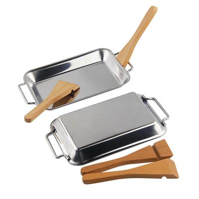 4pcs 430 Stainless Steel Cheese Board Salad Butter Salad Fried Butter Cheese Wooden Shovel Cheese Serving Plate