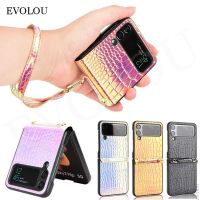 【YF】✢♗  Luxury Leather wrist strap for Z Flip 4 5G SM-F721B Shockproof Hard Cover flip 3