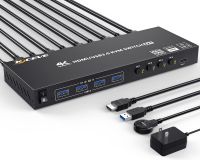 QSR STORE USB 3.0 KVM Switch HDMI 4 Port Support 4K 60Hz Simulation EDIDHDMI for Computers Share 1 Monitor and 3.0Port