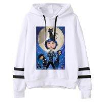 Coraline เสื้อฮู้ดขนแกะน่ารักสำหรับผู้หญิงชุดวอร์มลายกราฟิกตลกเสื้อสวมหัวเสื้อสวมหัวแนวสตรีท