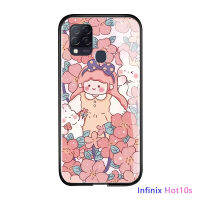 พร้อมเคสโทรศัพท์สำหรับ Infinix ร้อน9เล่นร้อน9 X655C/ร้อน10S Nfc/ Hot 10S ดอกไม้สุดหรูสาวเคสมันวาวกันกระแทกฝาครอบหลังกระจกเทมเปอร์ใหม่