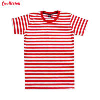 #Coollision-RED/WHITE 1CM.-เสื้อลายทางสีเเดง-สีขาว ริ้ว1ซม.เสื้อยืดลายทางแขนสั้นคอกลม 1ซม. unisex ผ้าไม่ลื่น ฝ้าย สีไม่ตก ไม่ย้วย งานดี ลายแถบ