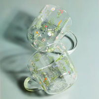 Grass Pattern Borosilicate Glass Milk Coffee Cup Party Juice Beer Mug Kitchen Drinkware Birthday Gift Family Breakfast Water Cup