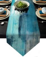 【LZ】✌❖  Grey Green Table Runner Abstract Modern Art Burlap Tablecloth Table Dresser Runner Farmhouse Style Dinner Holiday Home Decor