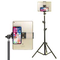 Ipad Tripod for Tablet and Phone Aluminum Ipad Floor Stand Base Mount Tripode Tablet with Smartphone Tablet Holder