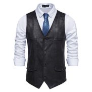 Mens Suede Leather Suit Vest Casual Western Vest Jacket Slim Fit Vest