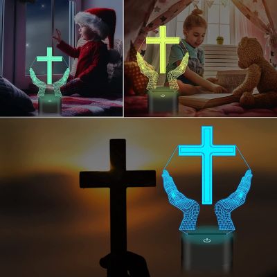 พระเยซูข้าม3D LED ไฟกลางคืนสำหรับเพื่อนคริสต์มาสอีสเตอร์ประดับห้องของขวัญ Crucifix ออปติคอลภาพลวงตาโคมไฟตั้งโต๊ะกลางคืน