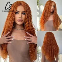 CharmSource Synthetic Lace Front Wigs Orange Curly Wigs For Woman Natural Hair Party Daily Use Cosplay  Heat Resistant Fiber Wig  Hair Extensions Pads