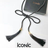 iCONiC Tassel Embellished Rope Belt #6033 เข็มขัด เชือก แบบผูก สีดำ ยาว 175cm. ตกแต่ง โลหะ เข็มขัดผูก เข็มขัดเชือก เข็มขัดแฟชั่น เข็มขัดผญ