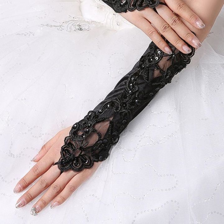 1pair Fashionable Ladies' Lace Fingerless Long Gloves, Perfect For