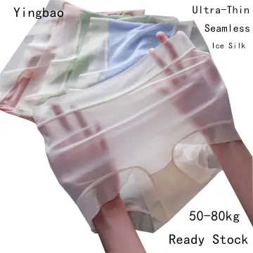 Thin Ice Silk Seamless High Waist Silky Underwear Women Summer