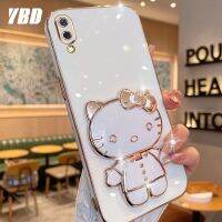 YBD มีเคสโทรศัพท์กระจกสำหรับ Vivo V11 Y1S Y91C V11 Pro 3D แมวน่ารักพับได้เคสซิลิโคนแบบนิ่มยึดภาพสามมิติ