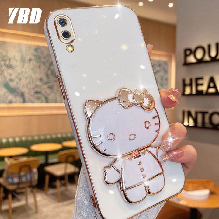 ybd-มีเคสโทรศัพท์กระจกสำหรับ-vivo-v11-y1s-y91c-v11-pro-3d-แมวน่ารักพับได้เคสซิลิโคนแบบนิ่มยึดภาพสามมิติ