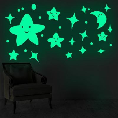 [COD] luminous stickers smiling face stars fluorescent wall living room bedroom decoration childrens creative