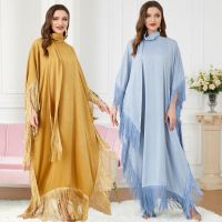 【YF】 Middle East Clothes Women Tassels Full Length Dress Muslim Loose Abaya Kaftan Dubai Fashion Gown Moroccan Robe