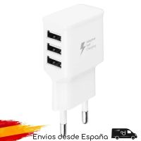 EU Wall 2 Pin Plug Adapter Charger Power 3 USB Ports for Phones Tablets White