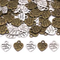 50Pcs Made Wth Love Labels Sliver Bronze Heart Metal Tags 10*12MM Handmade Labels For Sewing Accessoreis Embellishment Hair Ties Stickers Labels