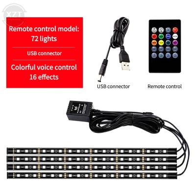 72 LED Car Interior Ambient Foot Light Car Auto USB Wireless Remote Control Music Control Auto RGB Atmosphere Decorative Lamps Bulbs  LEDs HIDs