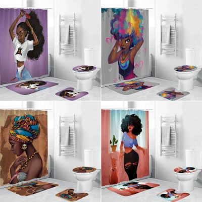 【CW】♠☬❂  Curtains Afro Comb Hair Shower Curtain African Toilet Cover Non-Slip Rug Set