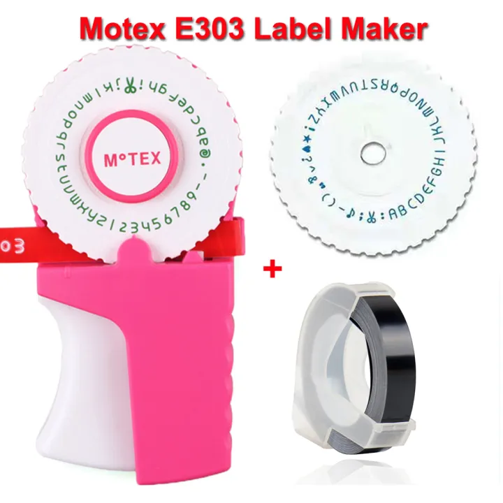 Motex E303 Embossing Label Maker Pink Color with 9mm refill tape