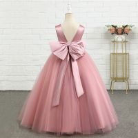 Flower Girls Wedding Party Dress V back Soild Teenage Birthday Party Tulle Long Dresses 5 14 Yrs Children Pageant Prom Gown