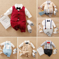 TOP☆Baby Clothes 100% Cotton Long Sleeve Jumpsuit Gentleman Bodysuit Bowknot Decorate Romper For 0-18months Baby Boys