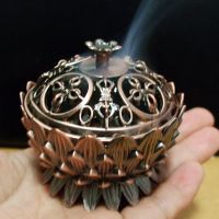 Lotus Incense Burner 6cmx6cmx6.5cm Alloy Mini Tibetan Incense Burner Sandalwood Censer Home Decor