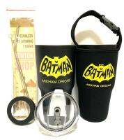 FEWTONSHOP  แก้วเก็บอุณหภูมิ ร้อน เย็น ลาย Batman แบทแมน สีดำ ฟรี! ถุงใส่แก้ว + หลอดแสตนเลสพร้อมแปรงล้างและยางรองแก้ว(คละสี)