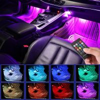 LED Car Foot Light Ambient Lamp With USB Wireless Remote Music Control Multiple Modes Automotive Interior Decorative Lights Bulbs  LEDs HIDs