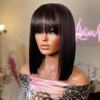 【CW】 Straight Short Bob Human Hair Wigs With Bangs Cheap Machine Made Woman