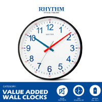 RHYTHM นาฬิกาแขวน ขอบสีดำ ตัวเลขฟ้า-แดง 30.6 ซม. เข็มเดินเงียบ ดีไซน์มินิมอล หน้าปัดขาว มองเห็นตัวเลขชัดเจน