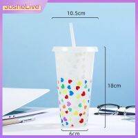 Love Heart Tumbler พร้อมฝาปิดฟางเปลี่ยนสีเย็นแก้วพลาสติกชั้นเดียวน้ำชาถ้วยกาแฟ Drinkware อุปกรณ์ครัว