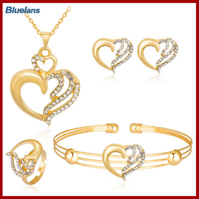 Bluelans®ผู้หญิงสร้อยคอหัวใจกลวงกำไลต่างหูแหวนปาร์ตี้ชุดเครื่องประดับงานแต่งงาน