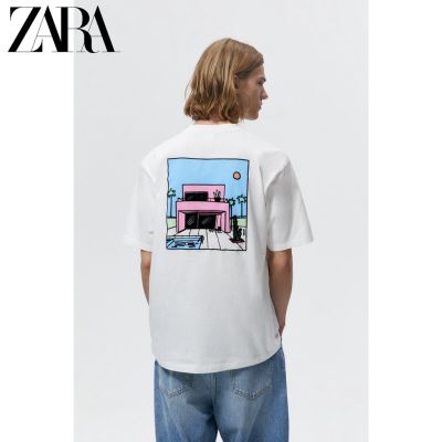 เสื้อยืดผ้าฝ้ายลายการ์ตูนบ้านผู้ชาย Zara