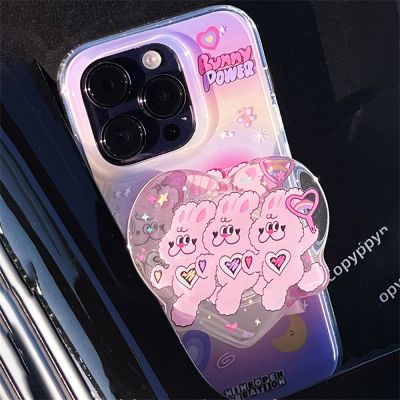 โทรศัพท์กระต่ายเต้น3d น่ารักสไตล์เกาหลีอุปกรณ์เสริมที่น่ารักสำหรับผู้ถือ Iphone Heart 14ผู้ถือแหวนจับใส
