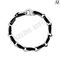 ANGELINO RUFOLO Bracelet ดีไซน์ Black Hook Chain สร้อยข้อมือผู้ชาย Stainless Steel 316L(สแตนเลสสตีล)คุณภาพเยี่ยม สีเงิน-ดำ/สีเงิน